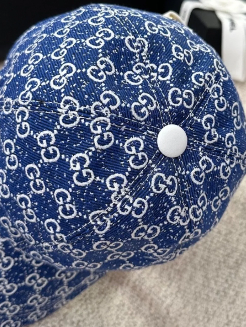 Double G Designer Denim Blue Jean Monogram Logo Baseball Hat Cap
